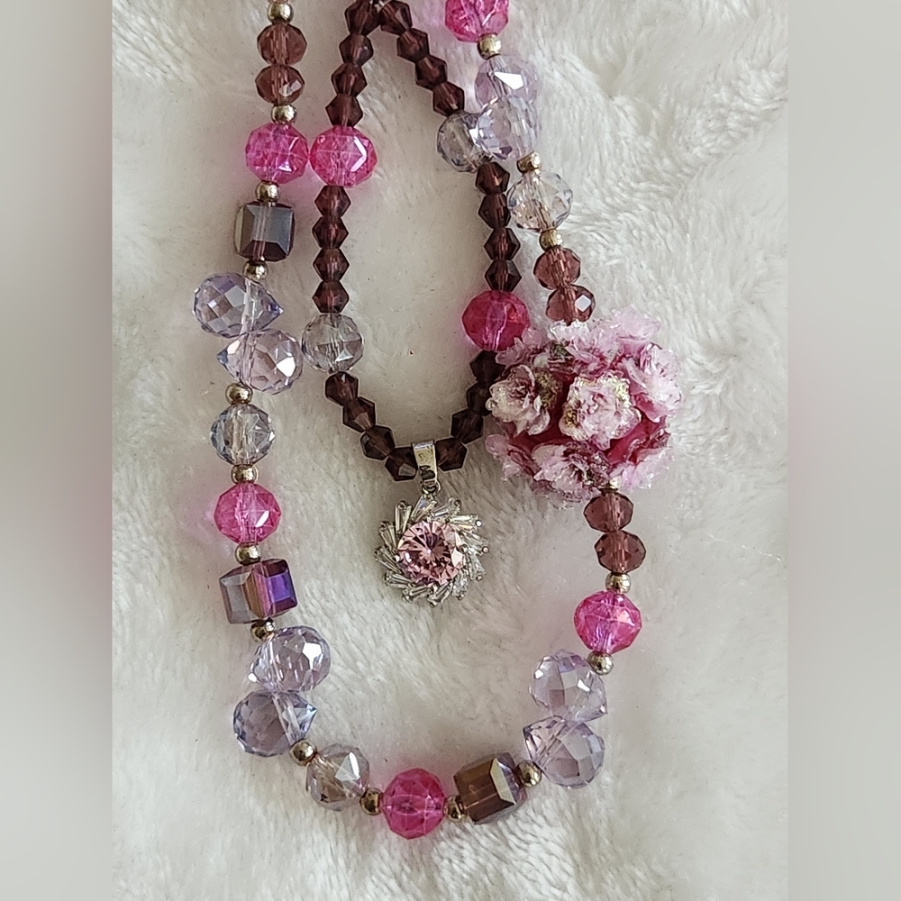 Elegant Floral Pink and Purple Beaded Phone Chain - Picture 3 of 4